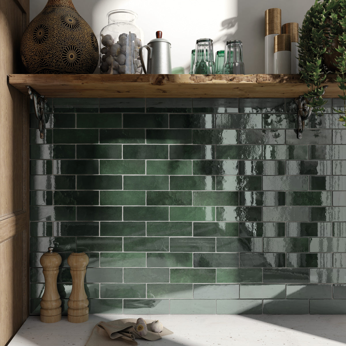 Prøvebit Veggflis Creativa Moss Green Blank 6,5x20