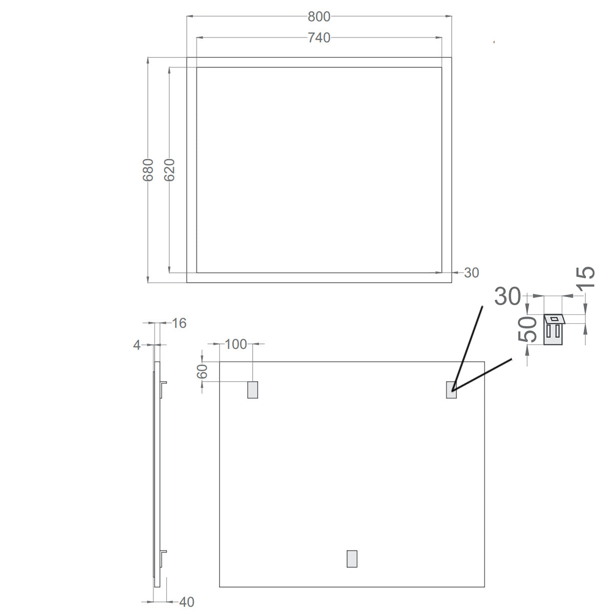 Baderomsspeil 80x68 cm Tenfors Allmoge Antrasitt