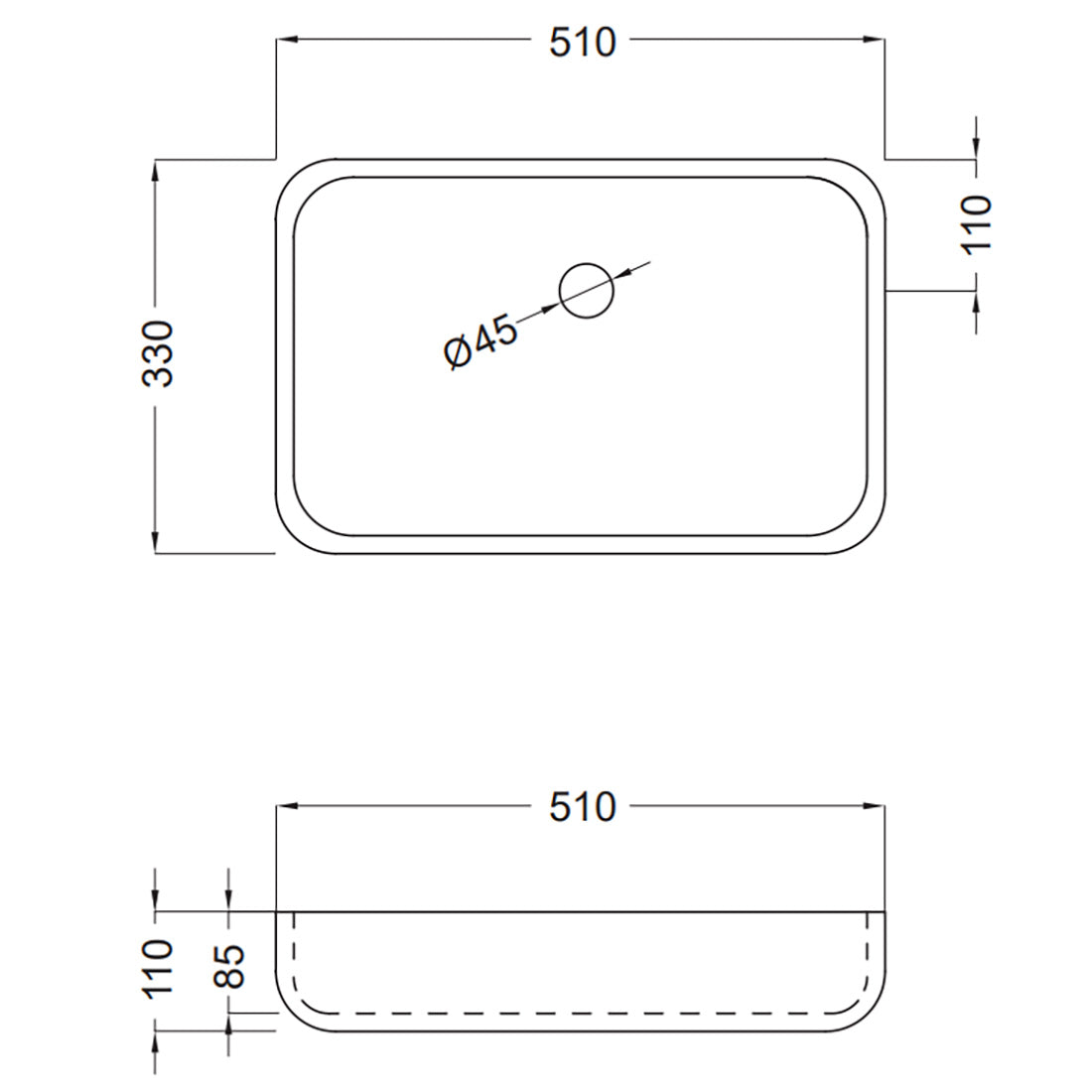 Frittstående Servant Solid Surface Tenfors Milos 51x33 cm Hvit Matt