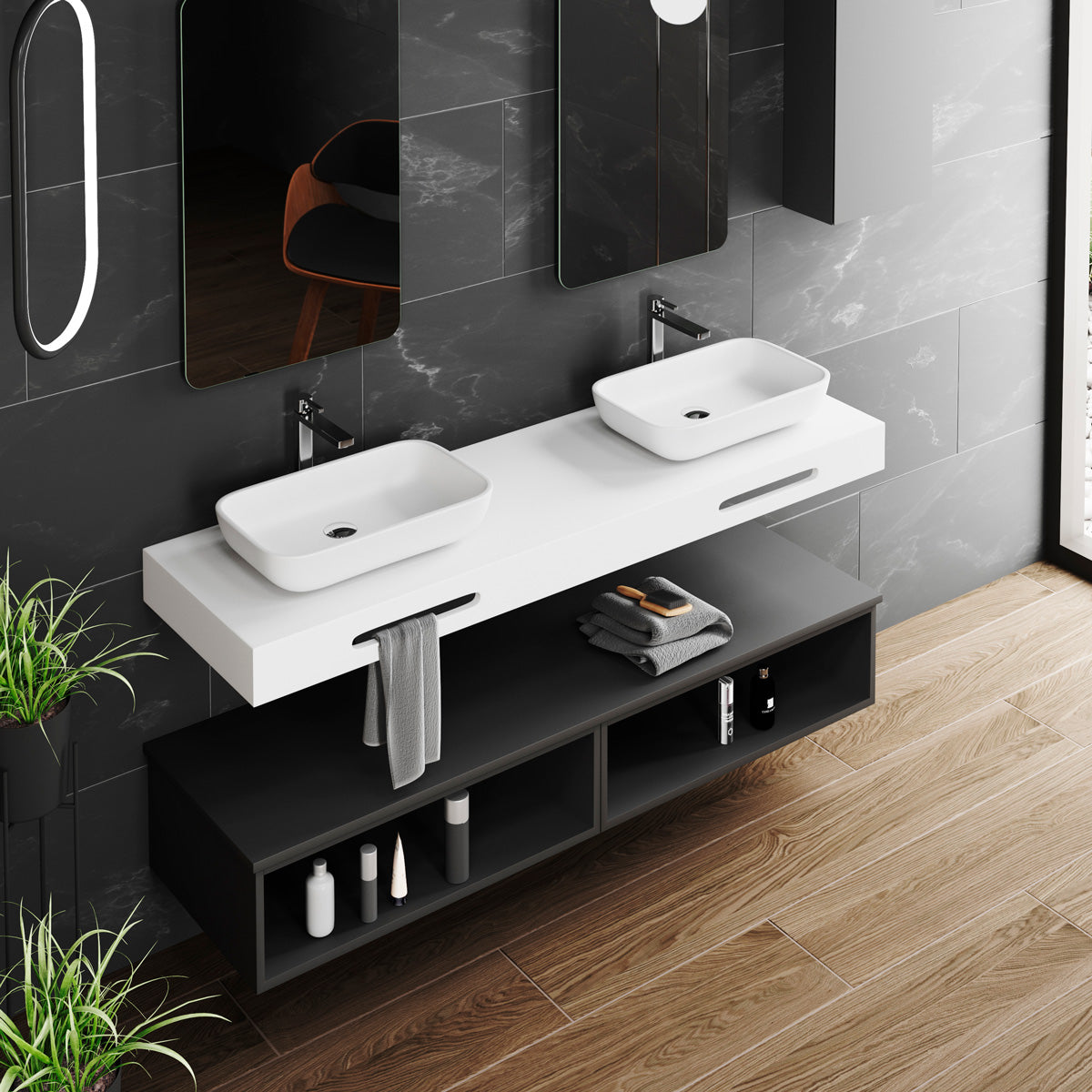 Frittstående Servant Solid Surface Tenfors Milos 51x33 cm Hvit Matt