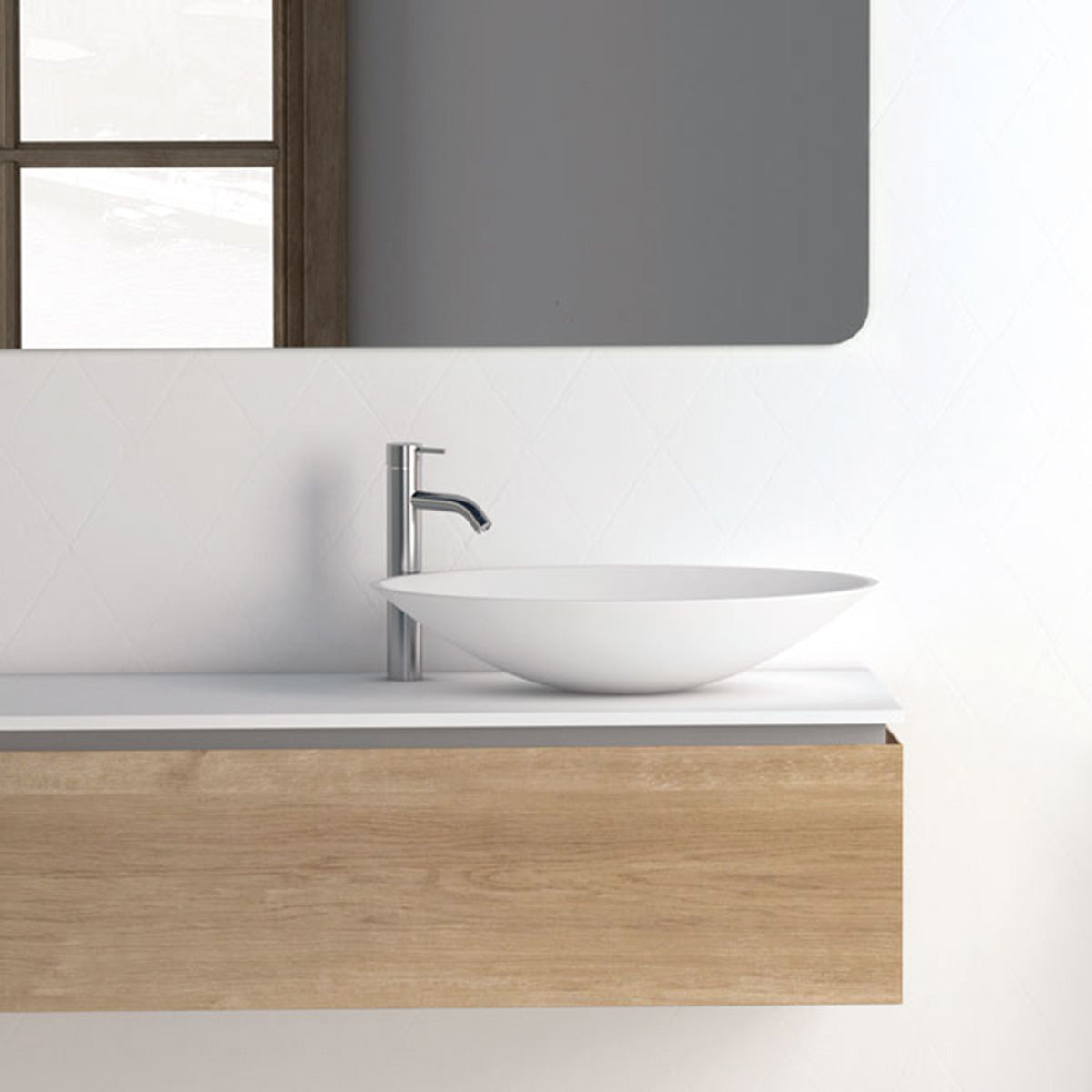 Frittstående Servant Solid Surface Tenfors Oval 57x41 cm Hvit Matt