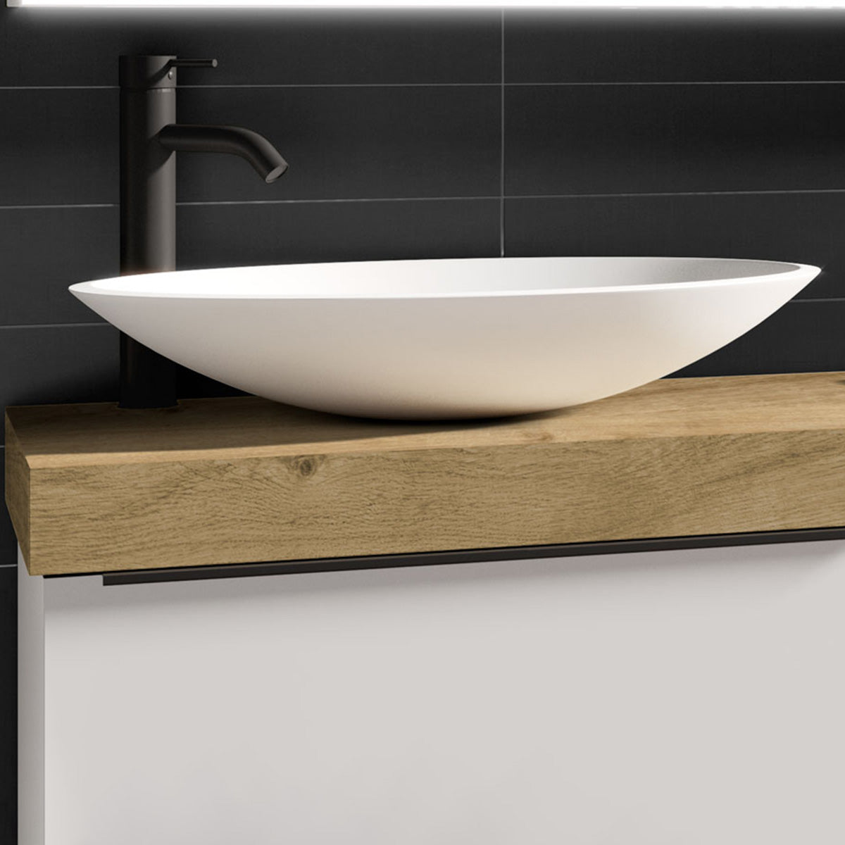 Frittstående Servant Solid Surface Tenfors Oval 57x41 cm Hvit Matt
