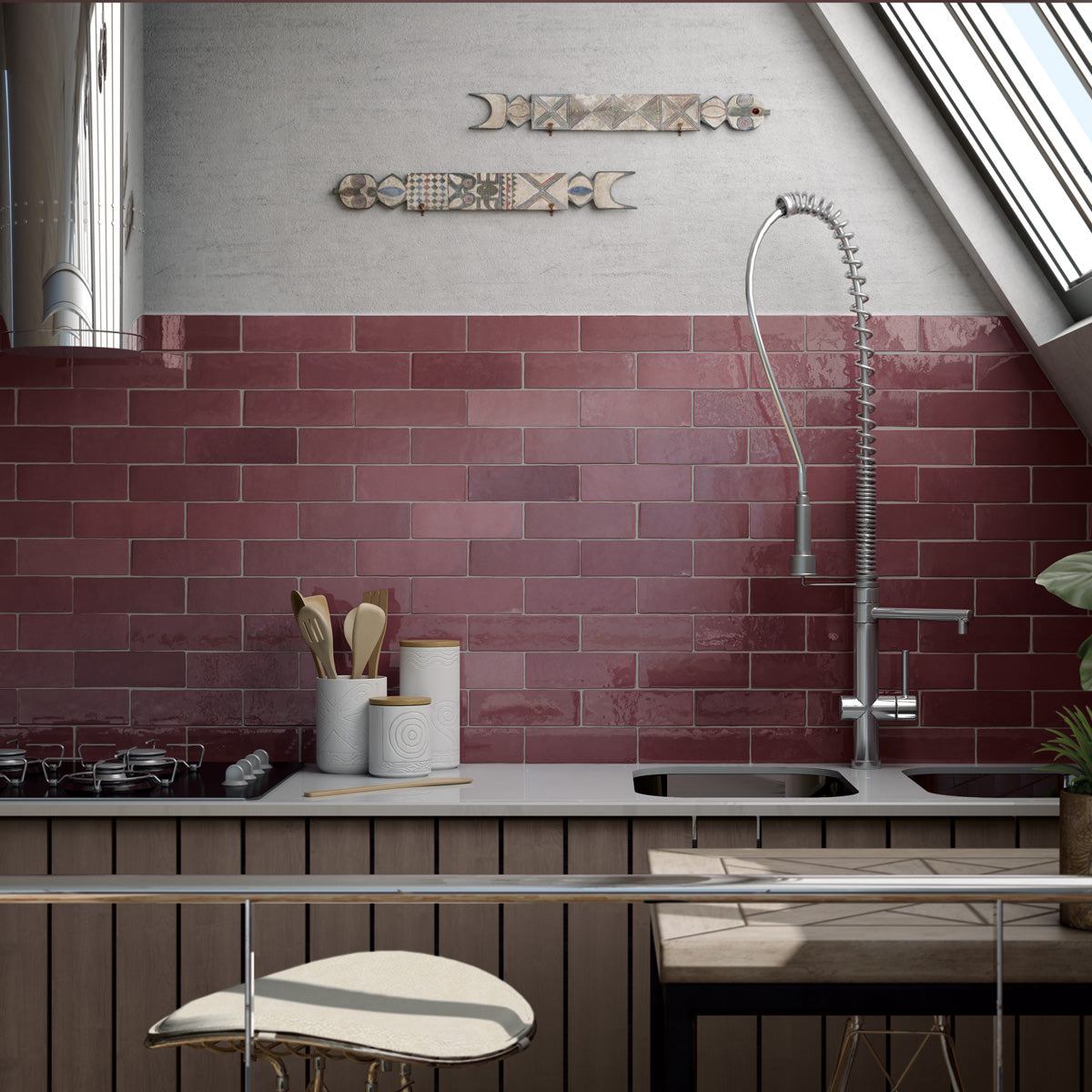 Prøvebit Veggflis Creativa Burgundy Blank 6,5x20