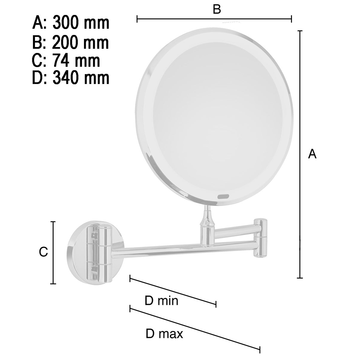Sminkesepeil Smedbo Glow Vägg LED Krom Polert