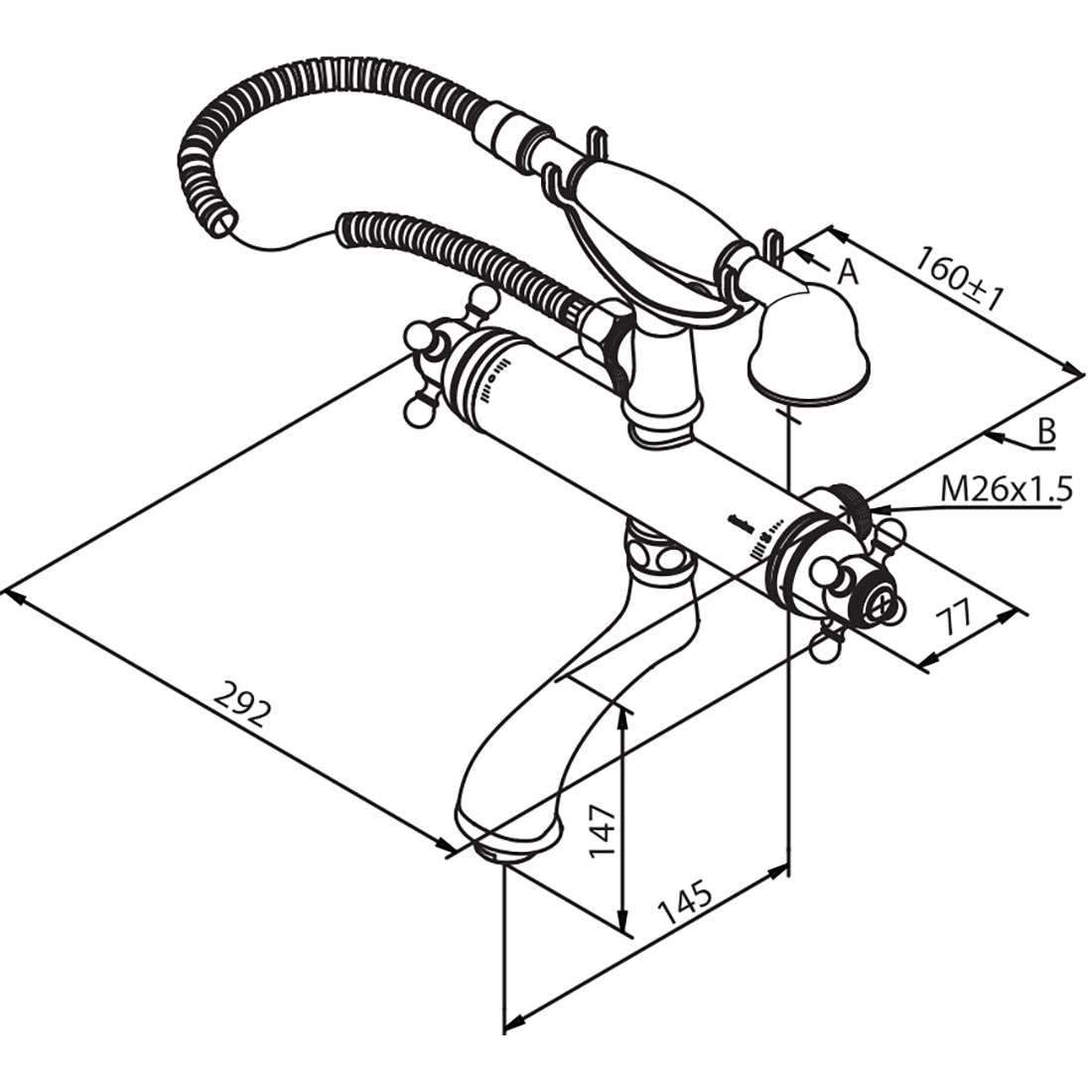 Badekarbatteri Damixa Tradition 160 c/c Krom