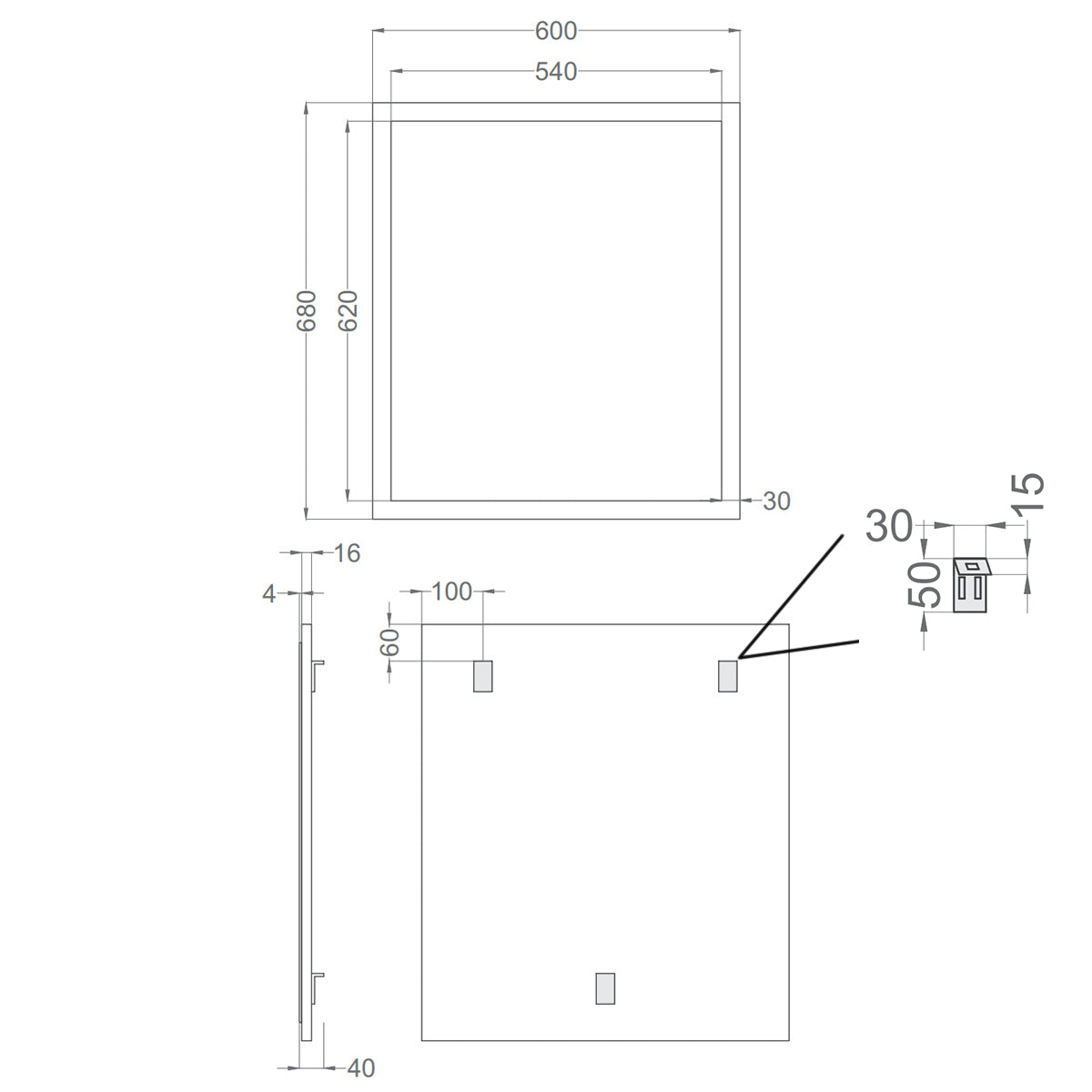 Baderomsspeil 60x68 cm Tenfors Allmoge Antrasitt