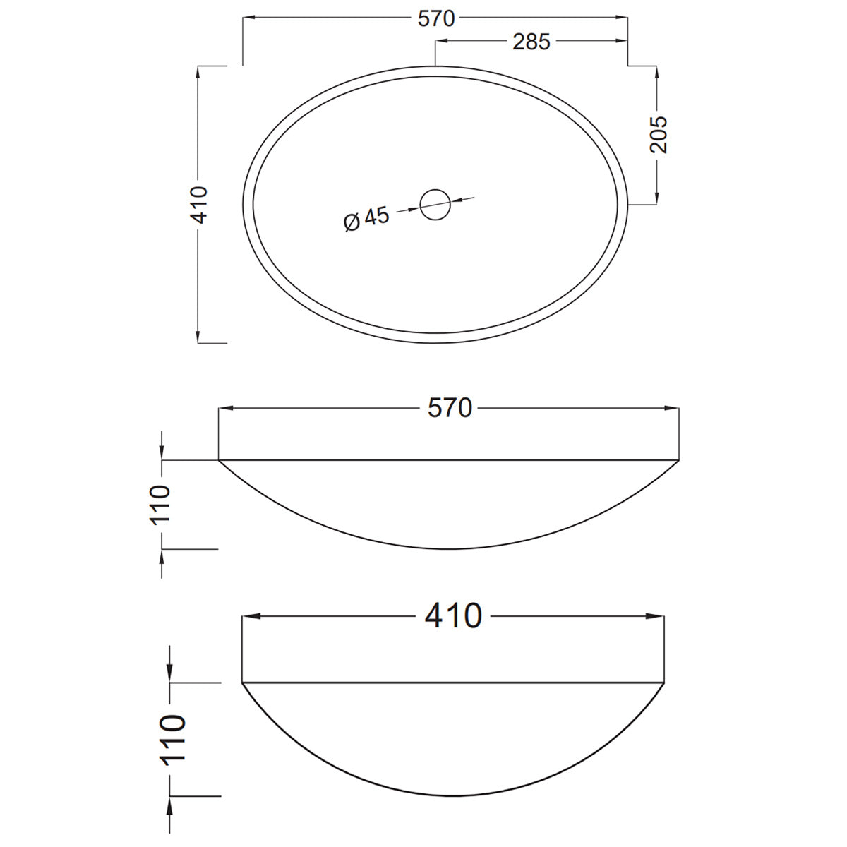 Frittstående Servant Solid Surface Tenfors Oval 57x41 cm Hvit Matt