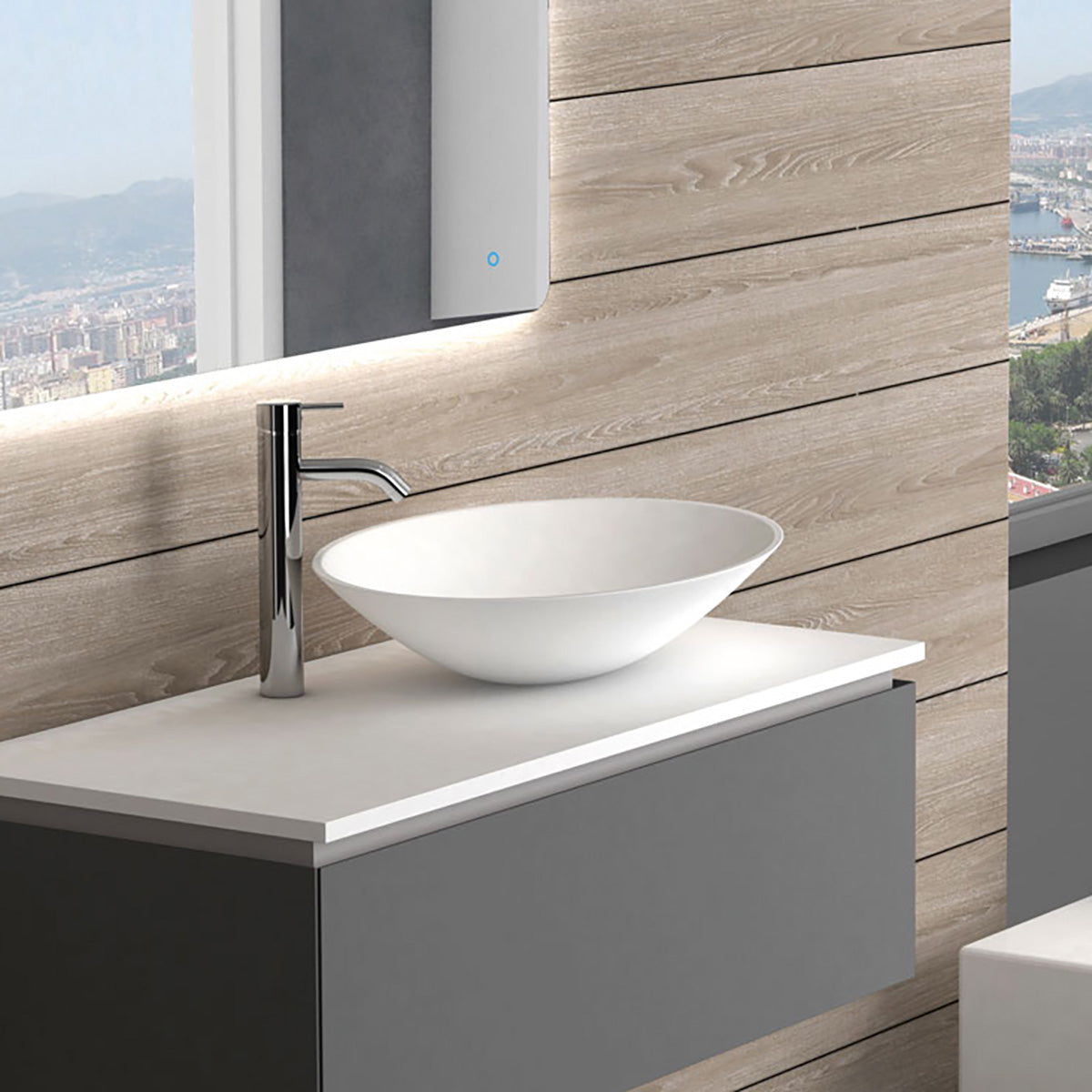 Frittstående Servant Solid Surface Tenfors Oval 57x41 cm Hvit Matt