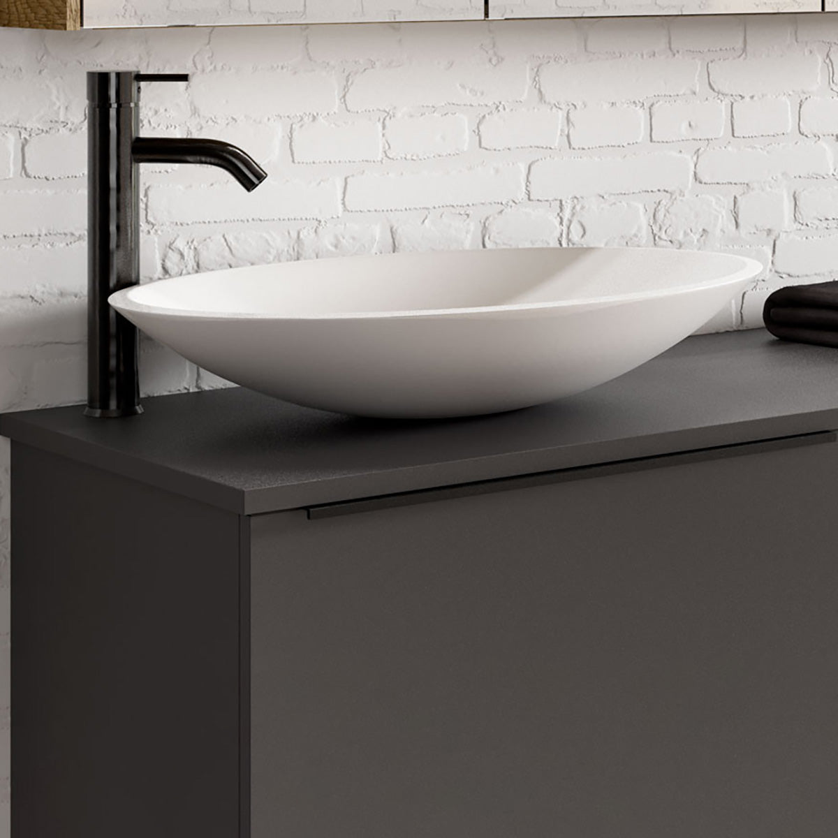 Frittstående Servant Solid Surface Tenfors Oval 57x41 cm Hvit Matt